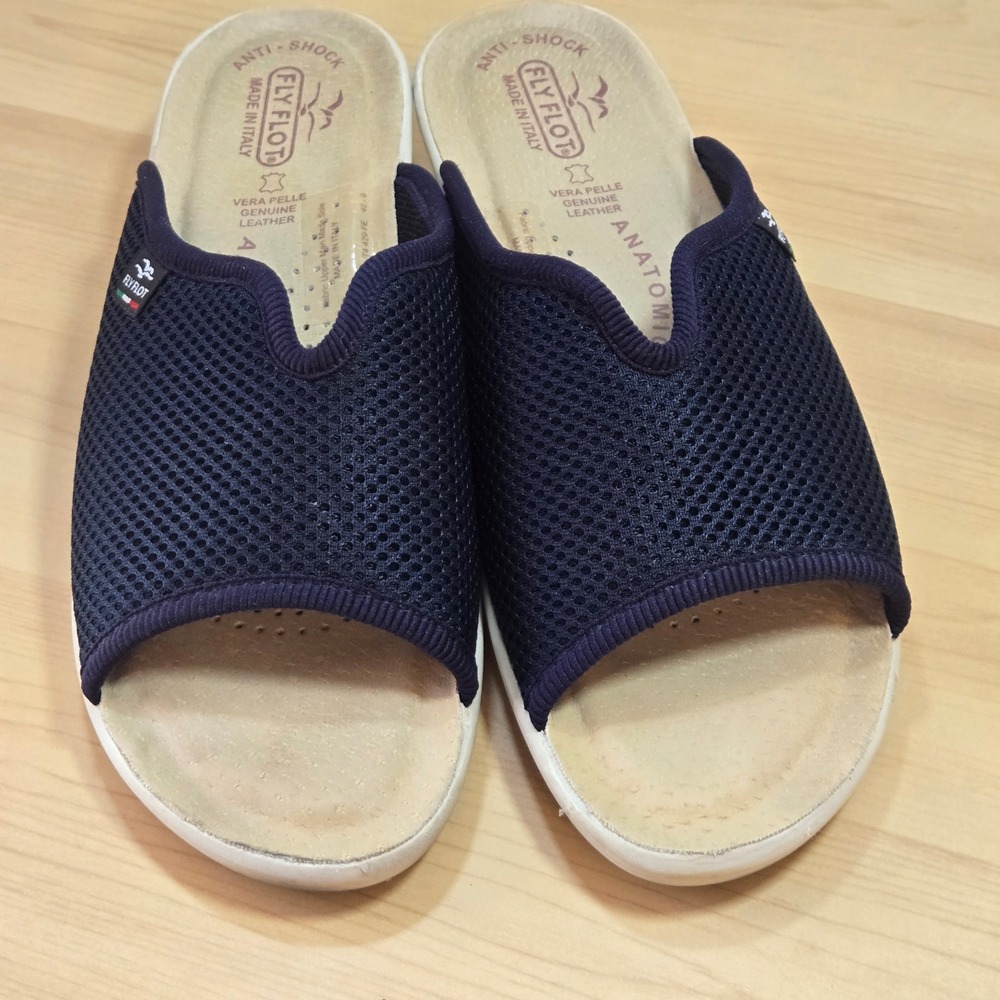 Fly Flot Navy Blue Mesh Anatomic Comfort Slides Made in Italy Sandals 40